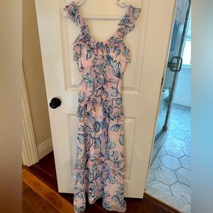 Lilly Pulitzer Ruffle Maxi Dress in Sweet Pea Pink Chasing the Sun size 00 NWT